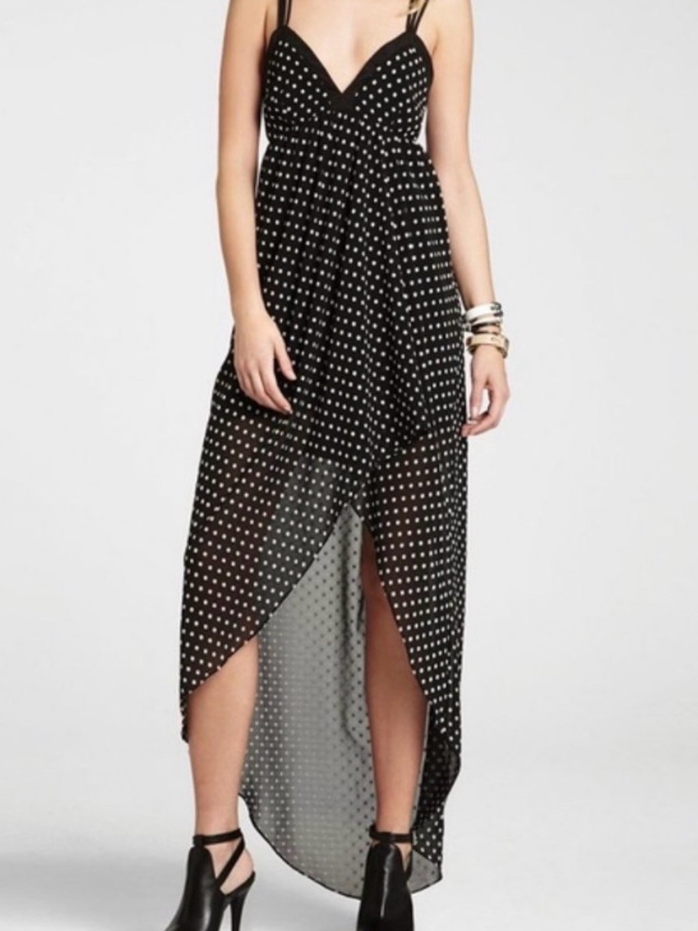 BCBGeneration Black Polka Dot High-Low Dress